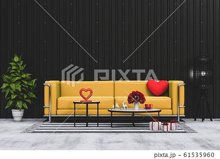 living room and sofa interior design 3D illustration, valentine. 61535960