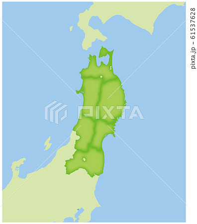地方別の日本地図の半立体のイラスト　東北地方（拡大）｜47都道府県別データ：グラフィック素材