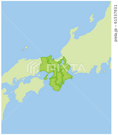 地方別の日本地図の半立体のイラスト 近畿地方 拡大 47都道府県別