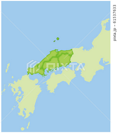 地方別の日本地図の半立体のイラスト 中国地方 拡大 47都道府県別データ グラフィック素材のイラスト素材