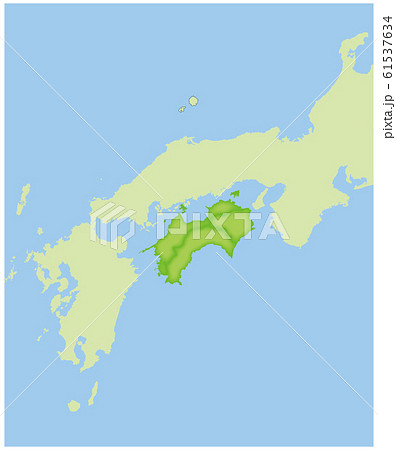 地方別の日本地図の半立体のイラスト 四国地方 拡大 47都道府県別