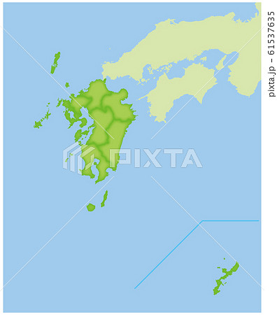 地方別の日本地図の半立体のイラスト 九州地方 拡大 47都道府県別データ グラフィック素材のイラスト素材