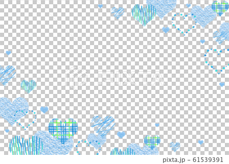 色々な模様のハート背景 青 横のイラスト素材