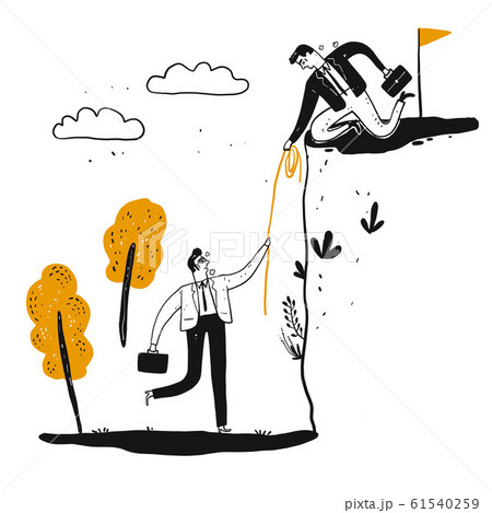 A male business man is helping a man to climb a 61540259