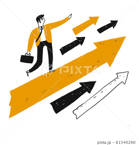 Leader with vision stands on a large orange arrow 61540260