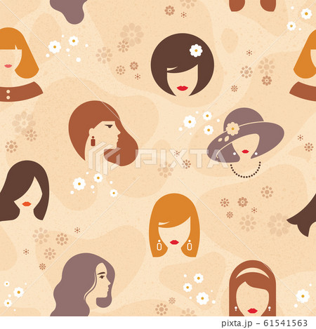 Vector seamless pattern consisting of different colors and women with hairstyles. 61541563