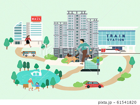 Happy family with house, pleasant residential environment concept illustration 010 Happy family with house, pleasant residential environment concept illustration 010 61541820