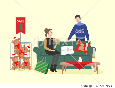 People go shopping, carry shopping bag. Big sale and winter shopping concept illustration 012 61541953