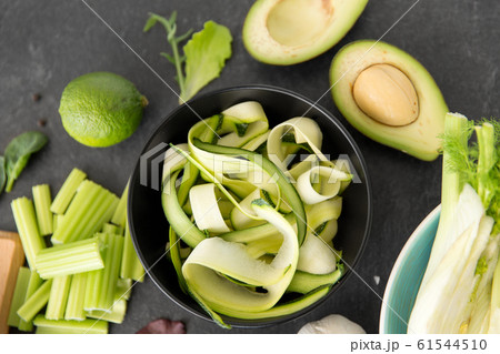 close up of different green vegetables 61544510