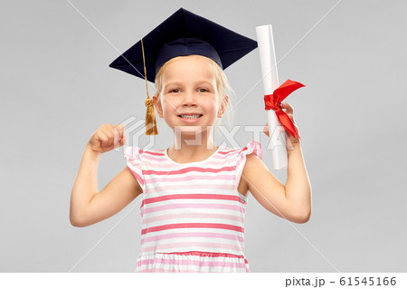 little girl in mortarboard with diploma 61545166