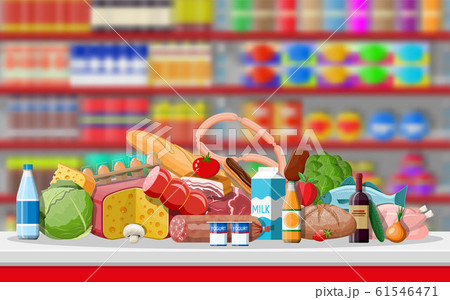 Supermarket store interior with goods. 61546471