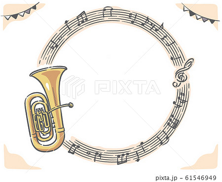 Tuba And Musical Score Musical Note Frame Stock Illustration
