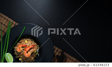 Overhead shot of Pad Thai, stir fly of Thai noodle Overhead shot of Pad Thai, stir fly of Thai noodle 61548153