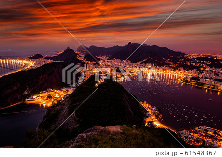 Beautiful panorama of Rio de Janeiro at twilight, Brazil. Sugarloaf Mountain 61548367
