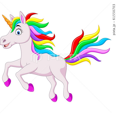 Cartoon funny rainbow unicorn horse jumping Cartoon funny rainbow unicorn horse jumping 61550703