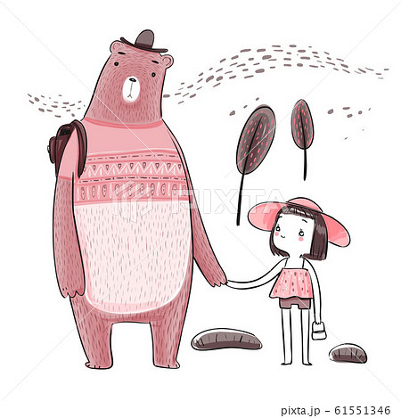 Cute girl and bear Cute girl and bear 61551346