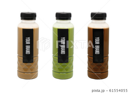 Beverage In Bottle Mock Up Isolated On White Background.Your Brand,Your Design Here,Green Tea,Milk tea,Cocoa 61554055