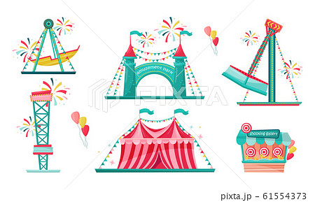 Amusement Park with Funfair Attractions Isolated on White Background Vector Set Amusement Park with Funfair Attractions Isolated on White Background Vector Set 61554373