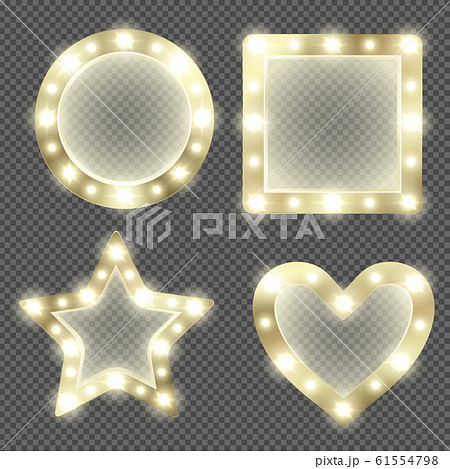 Makeup mirror in gold frame with light bulbs Makeup mirror in gold frame with light bulbs 61554798