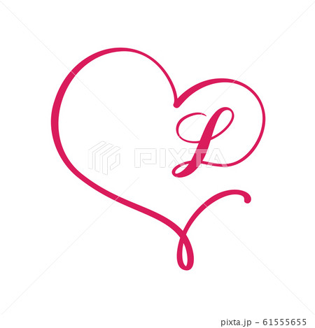 Vector Vintage floral monogram letter L. Calligraphy element logo Valentine flourish frame. Hand drawn heart sign for page decoration and design illustration. Love wedding card or invitation 61555655