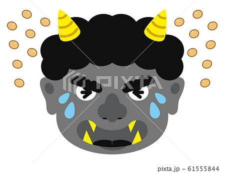 イラスト 鬼 おに オニ 節分 豆まき 素材 表情 顔 灰鬼 グレーオニ 灰 グレー ベクター有 のイラスト素材