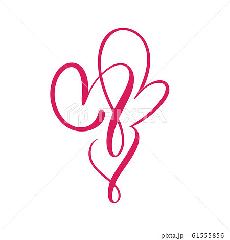 Two flourish red lovers heart. Valentine card handmade vector calligraphy. Decor for greeting card, photo overlays, t-shirt print, flyer, poster design Two flourish red lovers heart. Valentine card handmade vector calligraphy. Decor for greeting card, photo overlays, t-shirt print, flyer, poster design 61555856