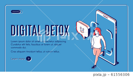 Digital detox woman step out mobile phone screen 61556306