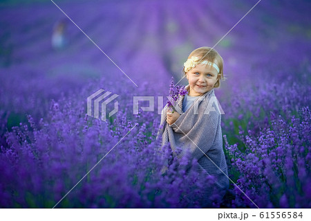 Girl child outdoor summer in natural flower field 61556584