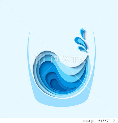 Water splash with waterdrops in glass in paper cut style 61557117