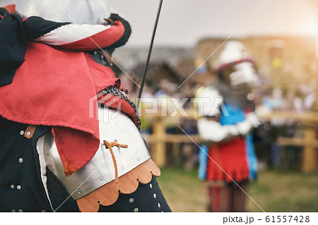 Reconstruction of knights fight with swords. Reconstruction of knights fight with swords. 61557428