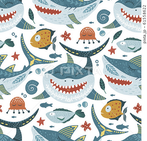 Funny shark fish Pattern. Funny shark fish Pattern. 61558622