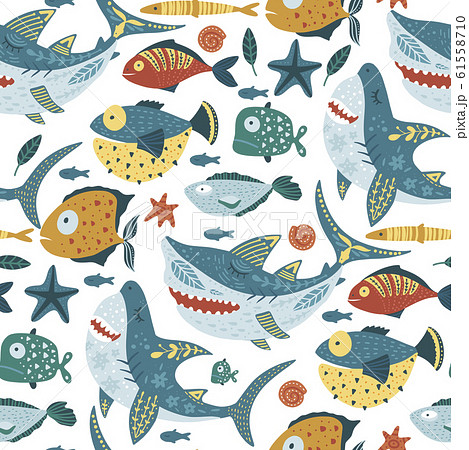 Funny shark fish Pattern. 61558710