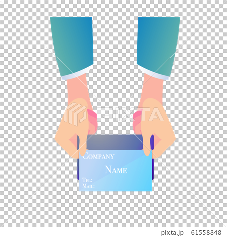 名刺交換時の名刺の持ち方のイラスト素材 名刺交換時の名刺の持ち方のイラスト素材