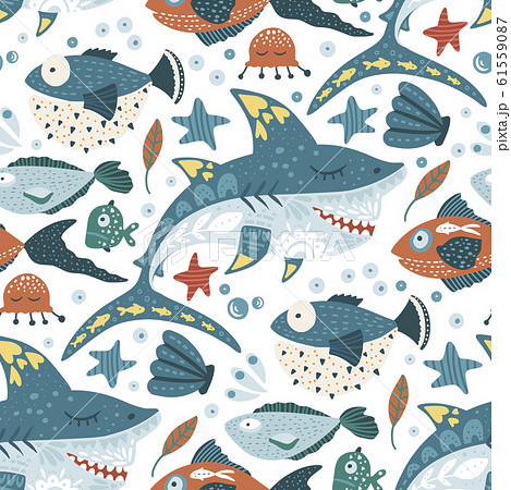 Funny shark fish Pattern. 61559087