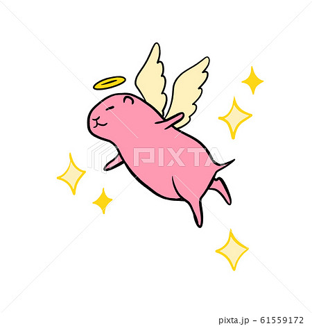 天使の姿の空飛ぶピンクマウスさん エンジェル キラキラ ゴールド 天使の羽 のイラスト素材
