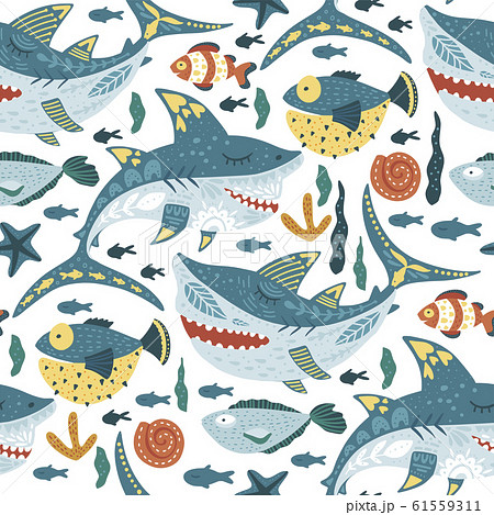 Funny shark fish Pattern. 61559311