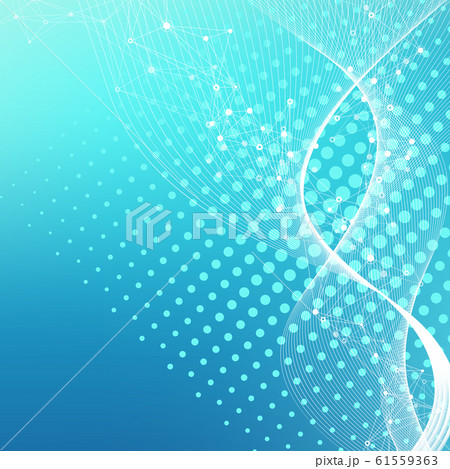 Big Genomic Data Visualization. DNA helix, DNA strand, DNA Test. CRISPR CAS9 - Genetic engineering. Molecule or atom, neurons. Abstract structure for Science or medical background, banner. Wave flow. 61559363