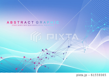 Big Genomic Data Visualization. DNA helix, DNA strand, DNA Test. CRISPR CAS9 - Genetic engineering. Molecule or atom, neurons. Abstract structure for Science or medical background, banner. Wave flow. 61559365