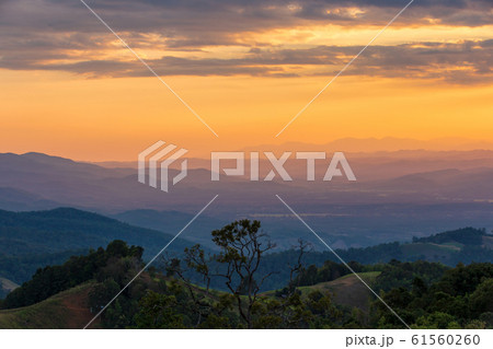 Sunbeam in the mountains and mist at Doi Samer Dao 61560260