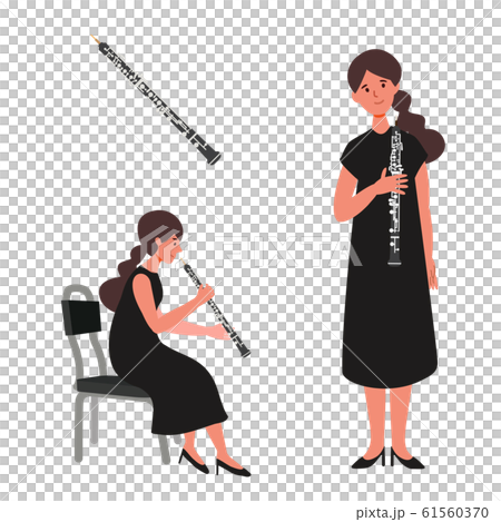 オーボエを吹く女性のベクターイラスト オーボエを吹く女性のベクターイラスト 61560370