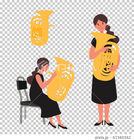 チューバを吹く女性のベクターイラスト チューバを吹く女性のベクターイラスト 61560382