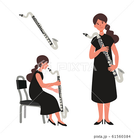 バスクラリネットを吹く女性のベクターイラストのイラスト素材