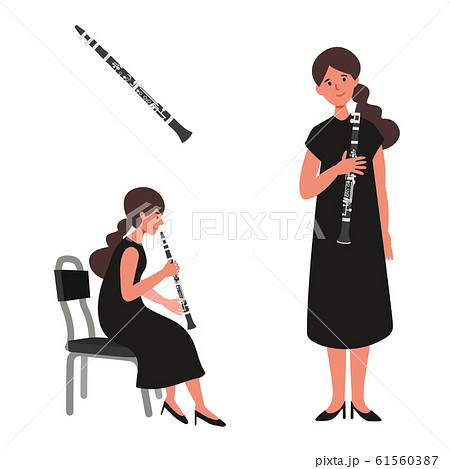 クラリネットを吹く女性のベクターイラスト クラリネットを吹く女性のベクターイラスト 61560387