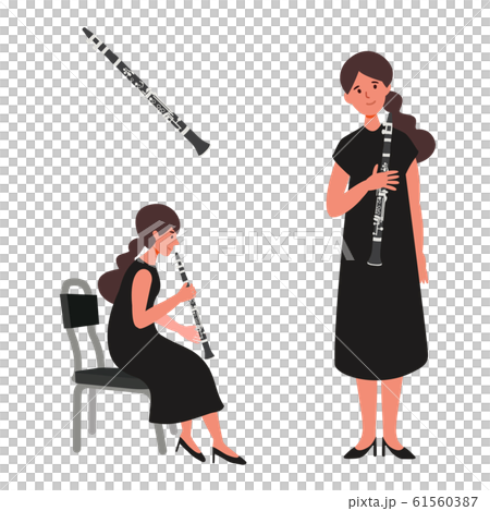 クラリネットを吹く女性のベクターイラスト クラリネットを吹く女性のベクターイラスト 61560387