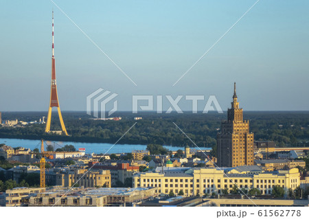 Aerial panoramic view Academy of Sciences and Riga Radio and TV Tower. Aerial panoramic view Academy of Sciences and Riga Radio and TV Tower. 61562778