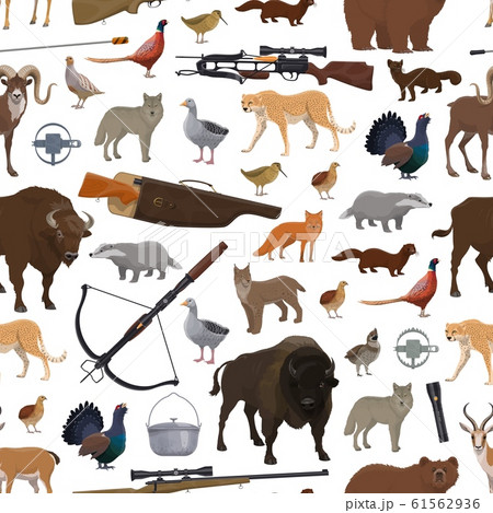 Hunting sport items, animals and birds pattern Hunting sport items, animals and birds pattern 61562936