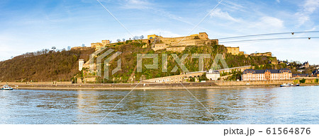 Fortress Ehrenbreitstein with Rhine river at sunset, Koblenz, Germany 61564876