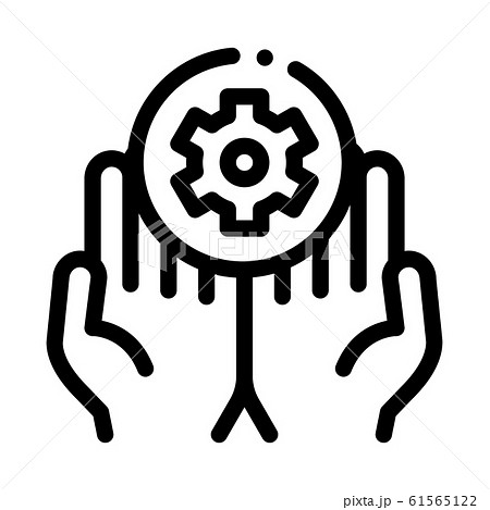 Hands Hold Gear Icon Vector Outline Illustration 61565122