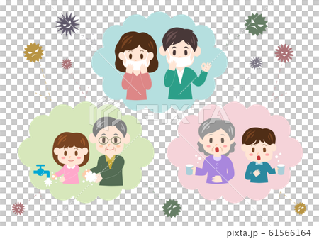 風邪予防 花粉症対策 家族 イラストのイラスト素材