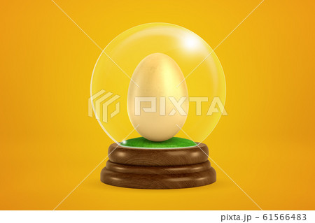 3d rendering of chicken egg inside snowglobe on amber background. 61566483